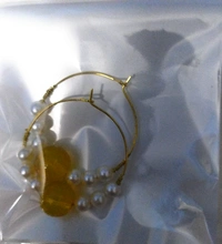 NIBRAS Yellow Pearl Hoop Earrings - B09JN4KJKW, 6 gm, 4.5cm x 4cm x 1cm